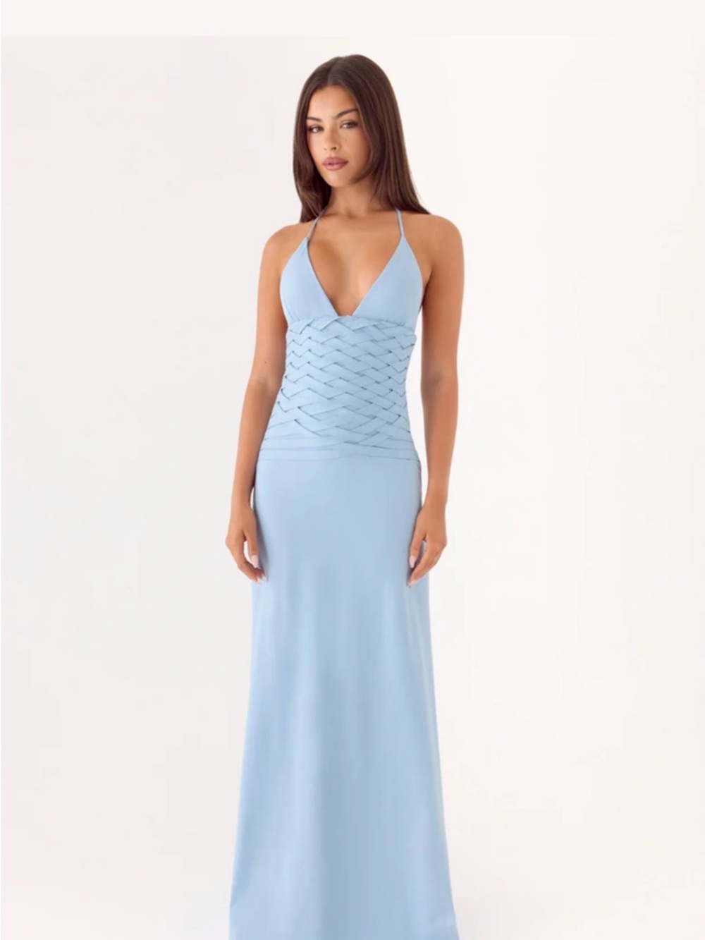 Light Blue Woven Waist Maxi Dress